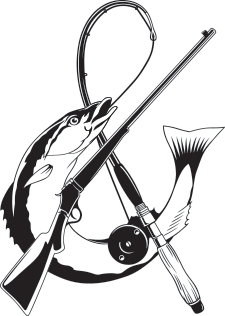 CROSSED RIFLE & FISHING-ROD WITH FISH by M & J COCKING ENTERPRISES PTY LTD  - 1614323